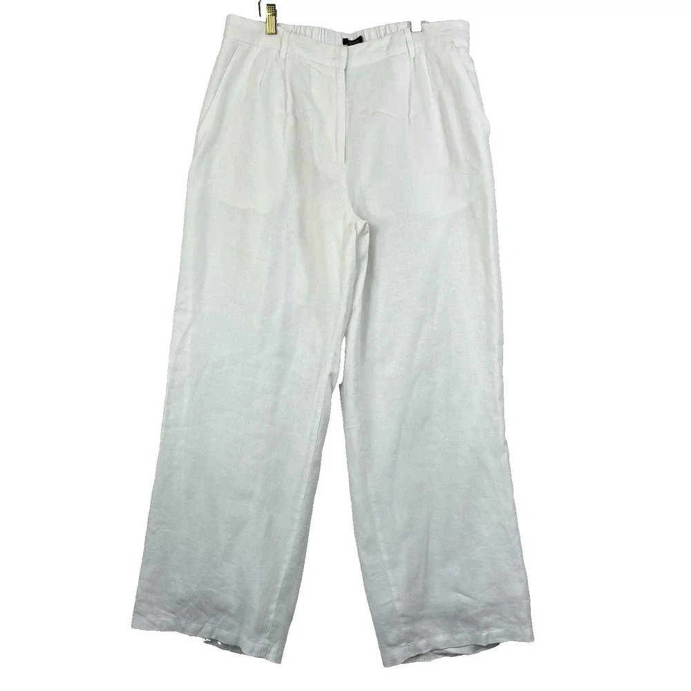 Quince European Linen Luxe Pleated White Trouser Pants Women's Size Medium